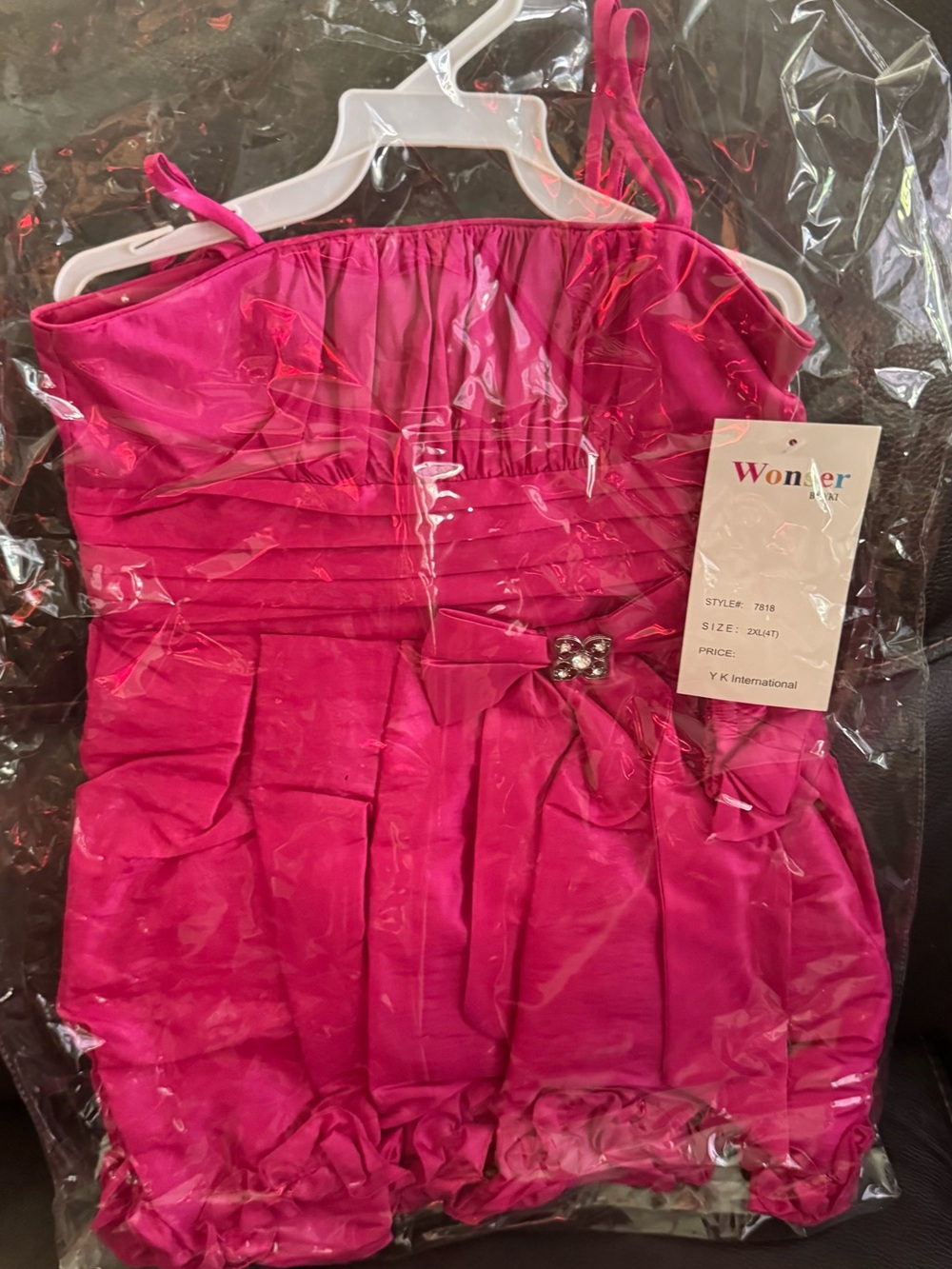 Girls Hot Pink Party Dress with Bow Accent